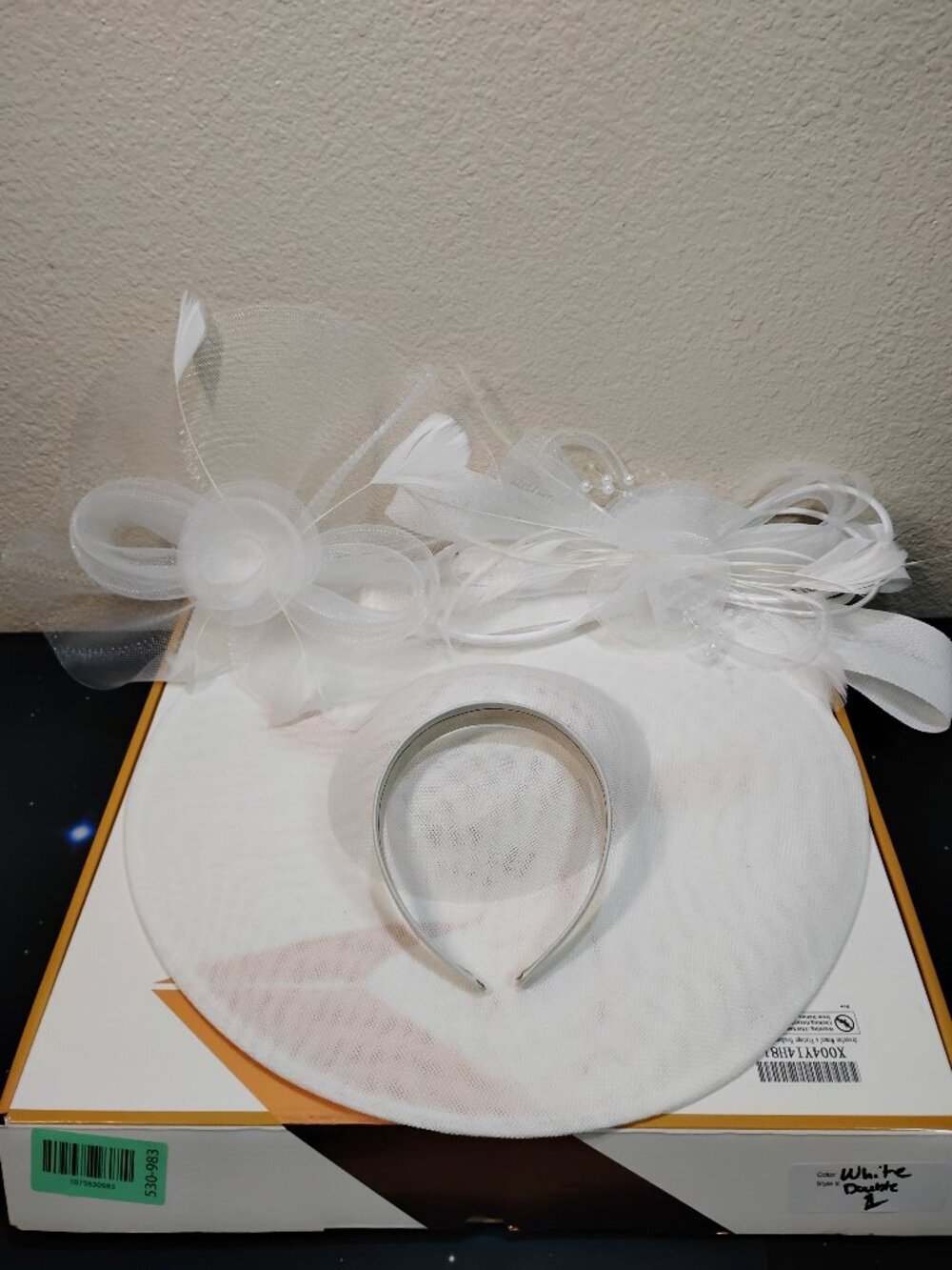 White Fascinator Hat Double Bow Headband Mesh Feather Tea Party Wedding Cocktail